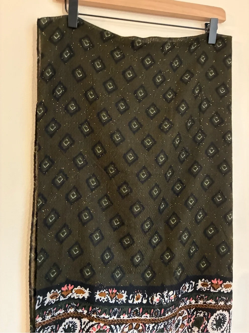Olive Green & Mustard Printed Tassel Scarf Dupatta Shawl